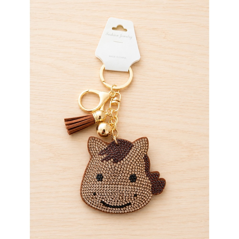 Cute Rhinestone Horse Pony Keychain Bag Charm Brown Gold Tone NWT